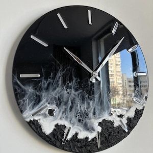 Minimalist Epoxy Wall Clock | Modern Round Resin Clock | Silent Handmade Timepiece | Custom Minimal Wall Art 12&quot; 16&quot;