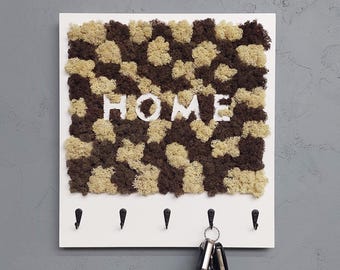 Sleutelhouder mosmuur: rustieke &#39;HOME&#39;-organizer voor hal