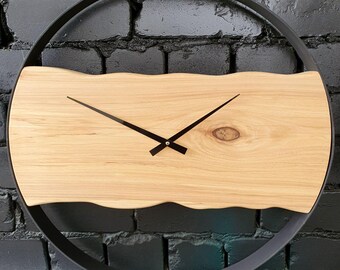 Handmade Floating Wood Wall Clock: Modern Rustic Metal Frame