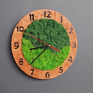 Handmade Wooden Moss Wall Clock: Silent Eco-Friendly Decor