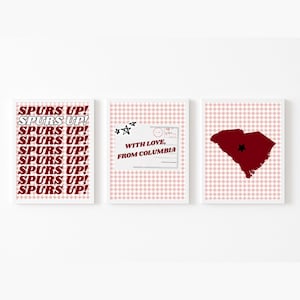 USC Gamecocks Digital Poster Set Trendy Gingham & Ticket Prints Instant Download College Dorm Decor Back to School Wall Art USC Wall Art