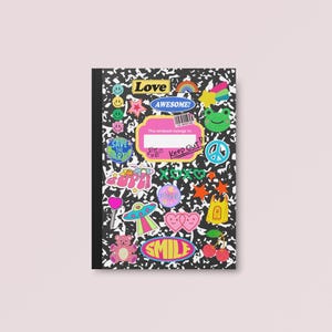 Y2K Composition Notebook Themed Journal Canvas Design Retro Writing Diary Spiral Notepad Memory Book Reading Journal Reading Notebook