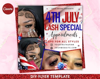 Folleto de pestañas de julio, folleto especial del 4 de julio, folleto de pestañas, folleto de pestañas, folleto de ofertas especiales de pestañas, Día de la Independencia, ofertas especiales de julio, Canva
