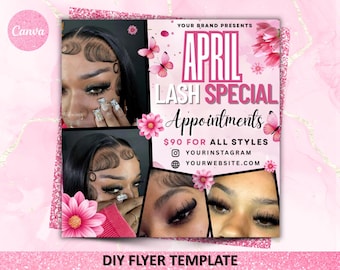 April lash Special Flyer, lash Flyer, lash Esthetician Flyer, Lash Booking, Spring lash Deals Flyer, Easter lash Extension, Canva Editable