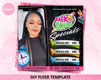 Back to School Flyer, Back to School Booking Flyer, Back 2 School Flyer, Book Now, Supply Drive, MUA Nails Lash Braids Hair, Canva Editable