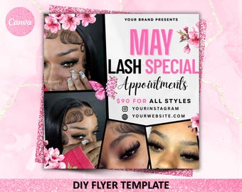 May lash Special Flyer, lash Flyer, lash Esthetician Flyer, Lash Booking, Mother's Day lash Deals Flyer, lash Extension, Canva Editable