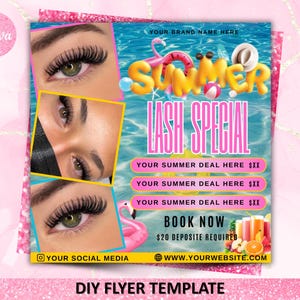 Summer Lash Sonderflyer, Summer Lash Sonderangebot Flyer, Lash Sonderflieger, Sommersaison, MUA Nails Lash Braids Hair, Canva Editable