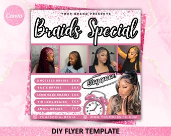 Braids Special Flyer, Knotless Braids Flyer, Braids Special Sale Flyer, Braids Special Deal Flyer, Braids Pricelist Flyer, Braiding, Canva