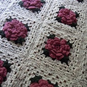 PATTERN Crocheted Vintage Crochet Rose Granny Square Afghan