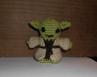 Handmade Crocheted Amigurumi Star Wars Yoda 2 1/2" Tall by The Knitting Gnome.. Cute Little Fellow