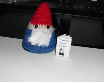 Hand Knitted Traveling Gnome by The Knitting Gnome.. Cute Little Fellow Only 3"