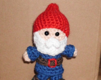 Handmade Crocheted Amigurumi Gnome 4 1/2" Tall by The Knitting Gnome.. Cute Little Fellow