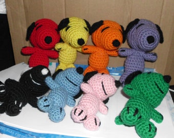 Handmade Crocheted Amigurumi Peanuts Colors of the Rainbow Snoopy 4 1/2" Tall by The Knitting Gnome.. Cute