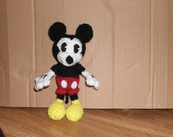 Handmade Crocheted Amigurumi Mickey Mouse 6 1/2" Tall by The Knitting Gnome.. Cute