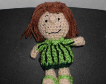 Handmade Crocheted Amigurumi Peanuts Peppermint Patty  5" Tall by The Knitting Gnome.. Cute