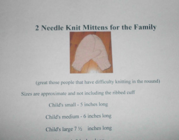 2 Needle Knit Mittens for the Family . Mitten PATTERN