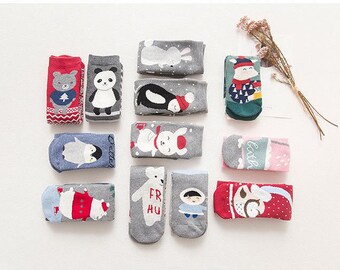 Christmas Animal Socks | Cute Christmas Bear Socks | Funny Cozy Winter Socks | Warm Panda & Raccoon Socks | Holiday Gift Socks