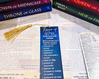 Segnalibro con l'ordine di lettura del Trono di Vetro / Guida alla lettura di Sarah J Maas / Regalo per amanti dei libri SJM / Segnalibro fantasy per fan di TOG