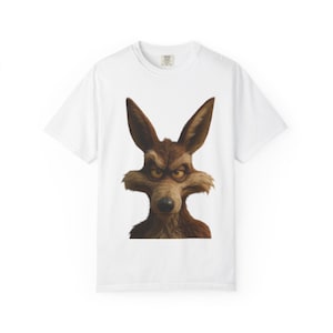 Coyote cartoon uniseks T-shirt, grappig grafisch T-shirt, cadeau dierenliefhebber, vrijetijdskleding, natuursfeer, gelegenheden: verjaardagen, feestdagen