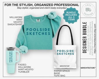 Poolside Sketches Gift Set | Tote Bag, Sweatshirt & Tumbler Bundle | Creative Studio Life Essentials | Interior Designer Gift Set
