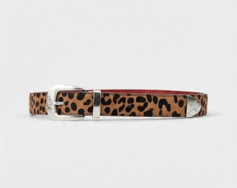 Leopard Print Leather Belt with Metal Buckle | YUP