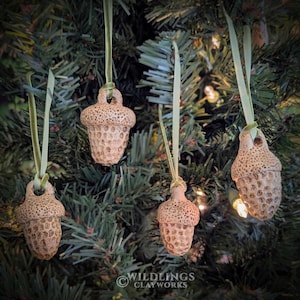 Handmade Ceramic Acorn Ornaments (White or Brown)