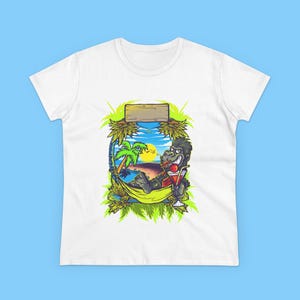 Tropical Gorilla Cartoon T-Shirt: Beach Vacation Vibes