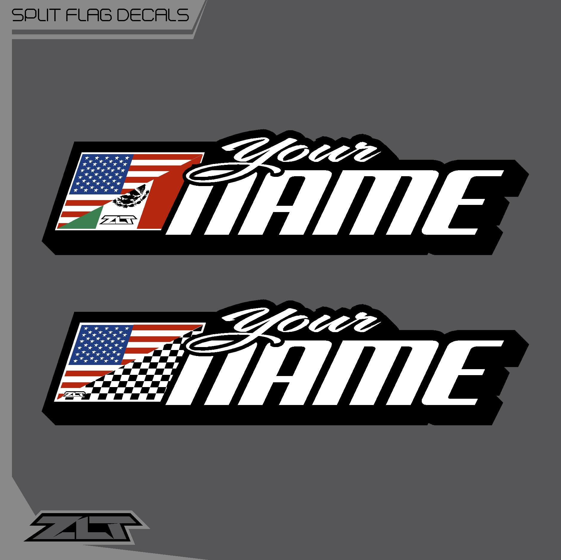 Personalized Split Flag Name Vinyl Decal: Usa/mexico or Usa/checkered ...