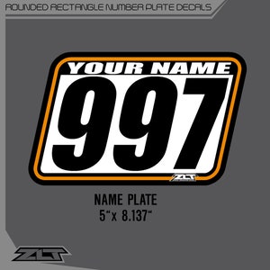 Custom Rounded Rectangle Number Plate Decals - Motorcross - Personalized Set of 6