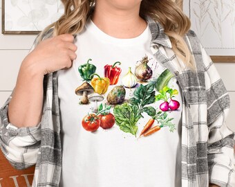 Watercolor Garden Veggies T-Shirt: Cottagecore Soft Cotton Tee