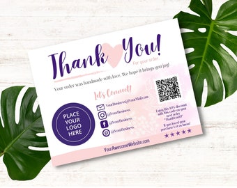 Editable Thank You Card Template: Feminine Product Packaging Insert (DIY)
