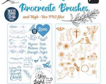 58 Faith-Based Procreate Art Brushes & High-Resolution PNG Files | Digital Download | hand-drawn