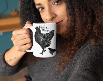 Chicken Mama Ceramic Coffee Mug: Farmhouse Style Gift Mug