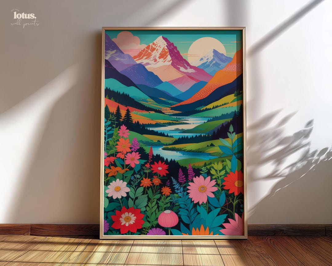 Colorful Mountain Landscape Art Print – Modern Nature Decor (digital ...