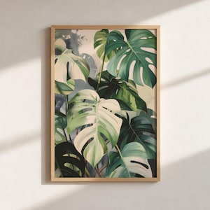 Kunstdruck mit Monstera-Blatt – Poster mit tropischer grüner Pflanze (Sofort-Download)