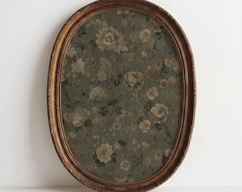 Rustic Muted Green Botanical Tapestry, Antique Fabric Pattern Heritage Wall Art (Instant Download)