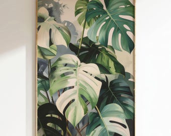 Monstera Leaf Art Print – Tropical Green Plant Poster (Instant Download)