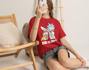 Rick and Morty Tee | Funny Cartoon Meme T-Shirt | She Is Hot Graphic Tee | Pop Culture Humorous Shirt | Gift for Fans