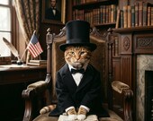 President Cat, Custom Pet Portrait, Pet Memorial Gift, Pet Loss Gift, I will create your cat as a president
