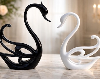 Handmade Resin Swan Set, Black & White Swan Figurines, Elegant Home Decor, Wedding Gift, Original Resin Art Sculpture