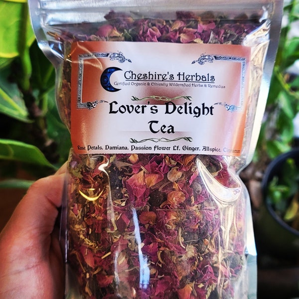 Lover's Delight Tea by Cheshire's Herbals caffeine-free sensual aphrodisiac blend.