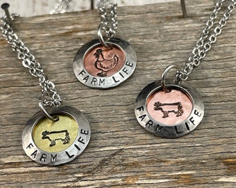 Farm Life Necklace with Cow or Chicken