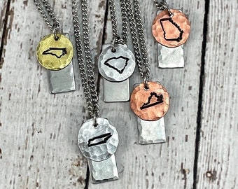 State Symbol Necklace: Hand Stamped Copper, Brass, or Aluminum