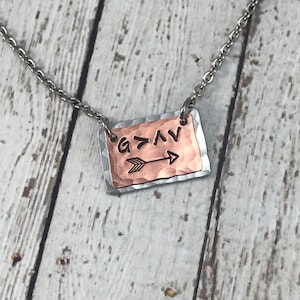 God is greater than the highs and lows rectangular necklace with copper. Romans 8:39