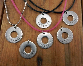 Love - Family - Courage - Believe - Faith - Strength - Blessed - Hope Hardware Washer Necklace