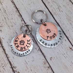 Personalized Dog Tag - pet ID tag - dog collar tag - small/medium dogs - large dogs - handstamped with paw print