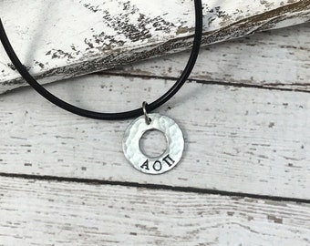 Alpha Omicron Pi Greek Letter Necklace, Sorority Necklace, Greek Jewelry, Sorority sister jewelry, Big Sister little sister Jewelry