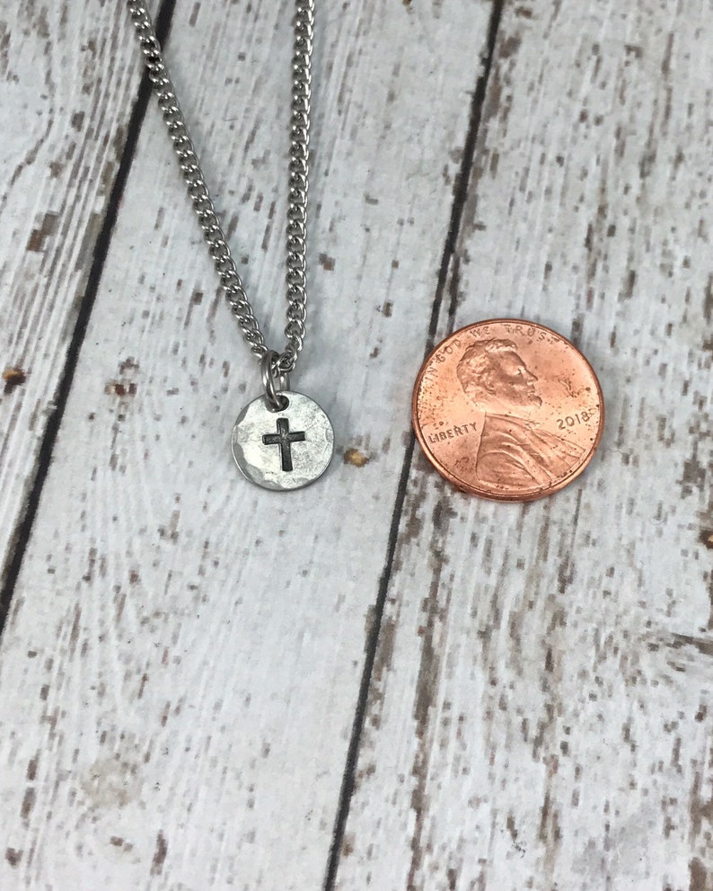 Tiny cross necklace in pewter