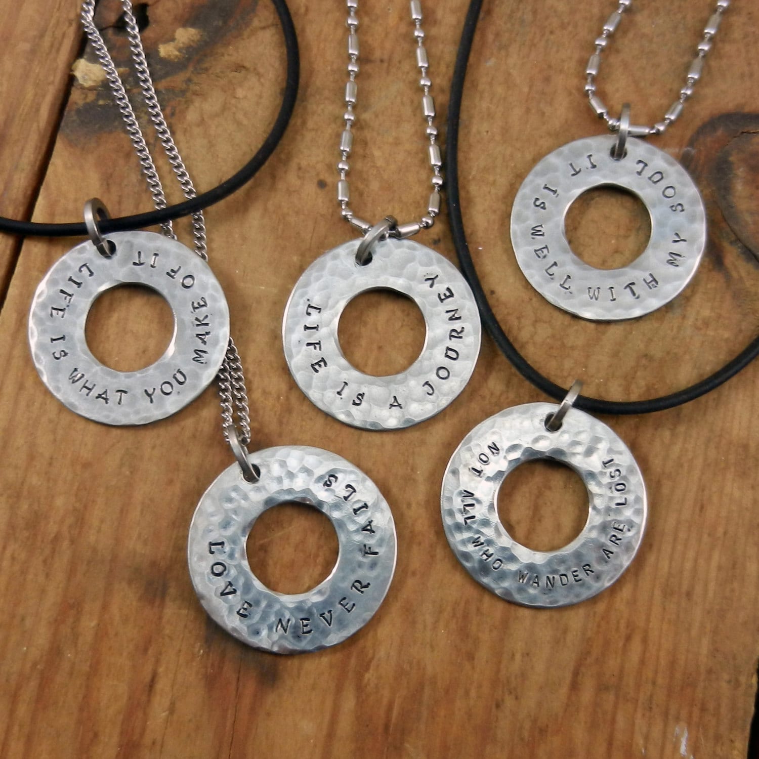Saying Washer Hand stamped Necklace Faith Life Inspirational Sayings Distressed Etsy Australia