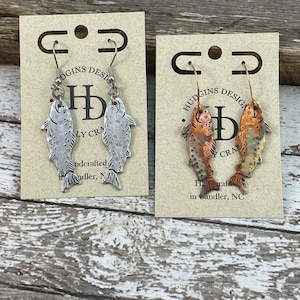 Trout fish Earrings, Fly Fishing Jewelry in Aluminum, Brass or Copper.